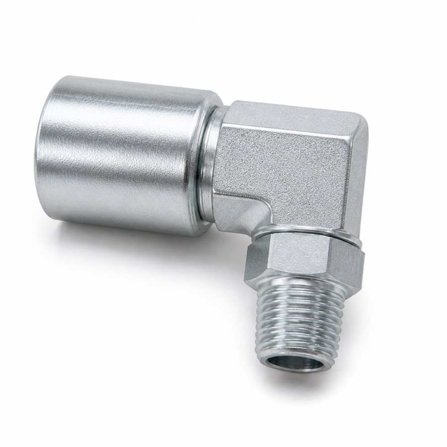 Representative view of NPTF Male Swivel 90° Bite-the-Wire Hose End
