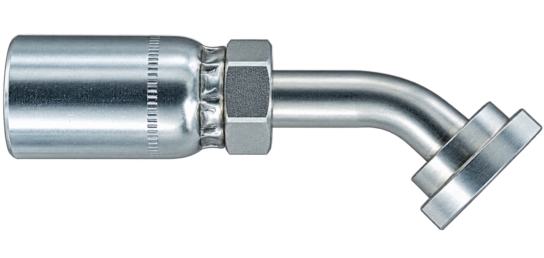 Representative view of SAE Code 61 Fixed 45° Bite-the-Wire Hose End